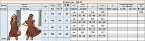 Size chart for V-neck short sleeve dress with US UK EU dimensions and measurements