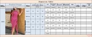 Guide des tailles pour robe bustier moulante avec mesures en cm et pouces US UK EU