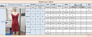 Tableau des tailles détaillé pour robe à paillettes avec mesures US, UK et UE