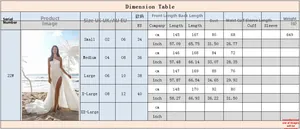 Detailed size chart for the one-shoulder sleeveless evening dress with measurements
