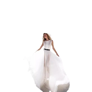 Elegant white sleeveless maxi dress with lace bodice and black belt for a slim fit look
