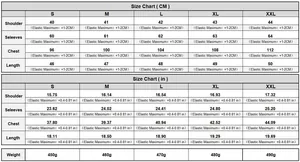 Detailed size chart for women's faux fur jacket with CM and inch measurements and weights