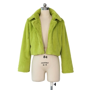 Faux fur short jacket in neon green with oversized lapel and loose casual fit