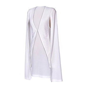 Vue détaillée du blazer cape blanc avec manches fendues et décolleté en V profond