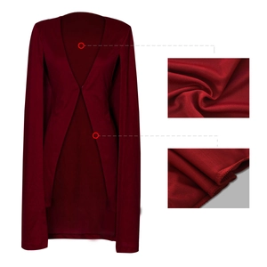 Veste blazer cape élégante bordeaux pour femme avec manches fendues et devant ouvert en V