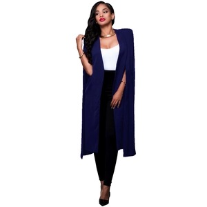 Manteau cape sans manches bleu marine long avec col à revers structuré et coupe large