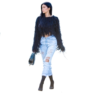Women's trendy black fringe cropped sweater with long sleeves for fall and winter fashion