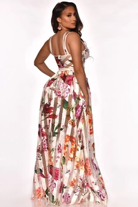Robe longue à imprimé fleuri avec dos nu et détails de laçage à l'arrière