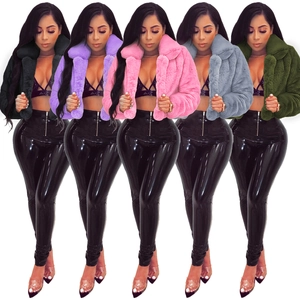 Women short faux fur cropped jackets in black purple pink gray and olive green