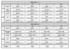 Detailed size chart for sexy knit mesh cutout 2-piece set including S to XL measurements