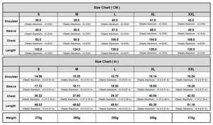 Detailed size chart for irregular half sleeve maxi shirt dress from S to XXL
