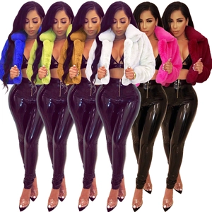 Women's cropped faux fur jacket available in six vibrant colors for party streetwear