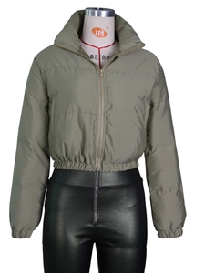 Damen-Steppjacke in Olivgrün mit Stehkragen und elastischem Saum für den Winter