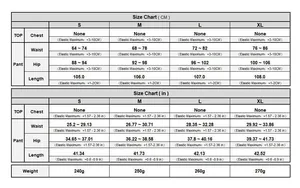 Detailed size guide for women's crochet fishnet beach pants showing waist and hip measurements