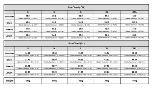 Size chart showing S to XXL measurements in CM and IN for the knit cardigan jacket