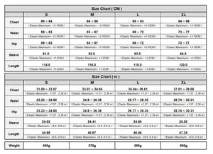 Tableau des tailles pour robe en maille avec mesures en CM et IN de la taille S à XL