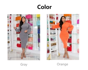 Comparaison détaillée des robes en maille à capuche grises et orange à manches bouffantes