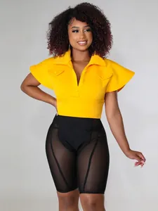 Women Summer Sleeveless Stand Collar T-Shirt Air Layer Fabric Butterfly Sleeves Button Down Short Crop Top Fashion Vest