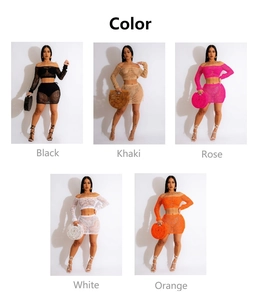 Detailed knit texture display of crochet two-piece set in five vibrant color options