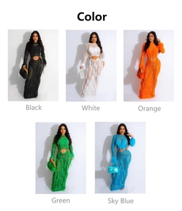 Detail showing various colors of sexy hollow-out crochet beach dresses with long tassels