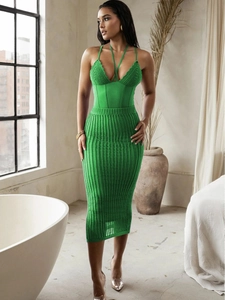 Donna Sexy Uncinetto Traforato Maglia Top And Bottom Per Vacanza Scollo Americana Schiena Scoperta Bodycon Acrilico Poliestere Mare