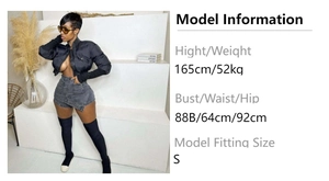Winter cropped puffer jacket styled with denim shorts and sizing model information