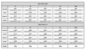 Detailed size chart for women padded puffer jacket including measurements in CM and inches