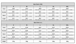 Size chart for women's denim print cotton jacket with CM and inch measurements