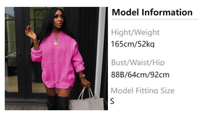Detail of rose pink chunky cable knit sweater with adjustable drawstring hem design