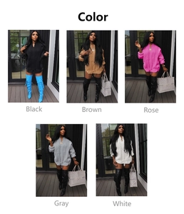 Detail of V-neck knit sweater with metal zipper and adjustable drawstring hem in five colors
