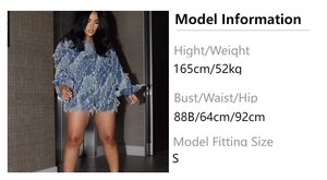 Veste en jean oversize à franges pour femmes avec guide détaillé des tailles de mannequin