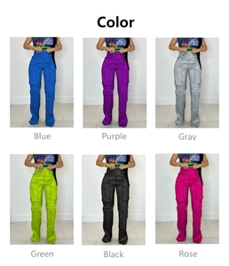Vue détaillée montrant six couleurs de pantalon cargo à taille haute pour femmes