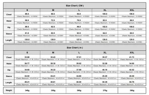 Size chart for wave pattern bodycon dress showing CM and IN measurements for S-XXL