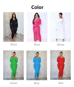 Detail view of wavy textured off-shoulder bodycon dress available in six vibrant colors