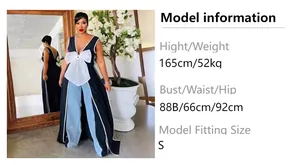 Guida alle taglie per abito scollo a V con fiocco, modella 165cm e 52kg che indossa la taglia S