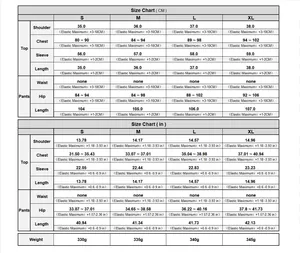 Detailed size chart for sexy fringe knit two-piece set showing S-XL measurements in cm and inches