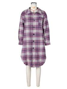 Vestido camisero de cuadros morados para mujer con cuello de solapa y bolsillos