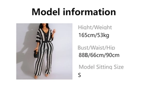Guide des tailles détaillé pour l'ensemble en tricot rayé col V et pantalon large