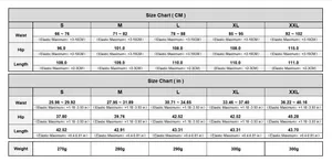 Detailed size chart for women casual pants with waist and hip measurements in cm and inches