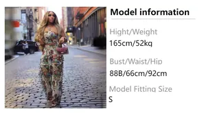 Size chart showing model measurements for this floral crop top and fringe pants set