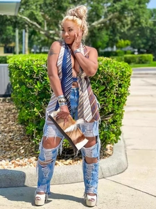 Women Sexy Patchwork Halter Neck Backless Tie Up Stripe Vest Top Y2K Streetwear Sleeveless Tie Spliced Deep V Neck Camisole