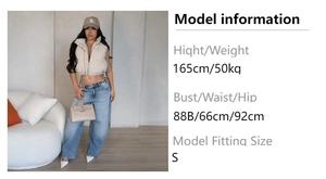 Detailed view of women's beige stand-collar padded vest with a zipper closure