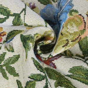 Detailed close-up of textured floral jacquard fabric for women short spring jackets
