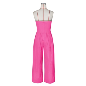 Detailed back view of strapless jumpsuit with zipper closure and wide leg cut