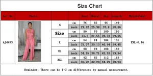 Detailed size chart for backless sleeveless wide leg jumpsuit showing S to XXL measurements