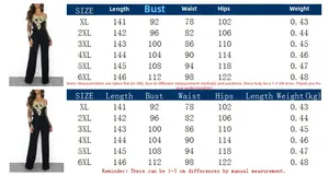 Size chart for women off-shoulder wide leg jumpsuit with lace detail from XL to 6XL size
