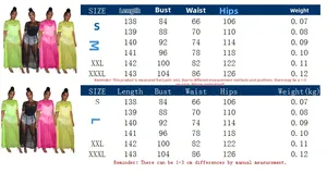 Detailed size chart for mesh dress including bust, waist, and hip measurements S-3XL