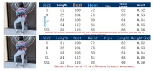 Size chart for women's winter puffer jacket with detailed S to XXL measurements in cm and kg