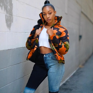 Unisex colorful camouflage puffer jacket with high collar for streetwear fashion