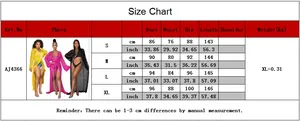 Detailed size chart for the knit long cover up dress showing S M L XL measurements